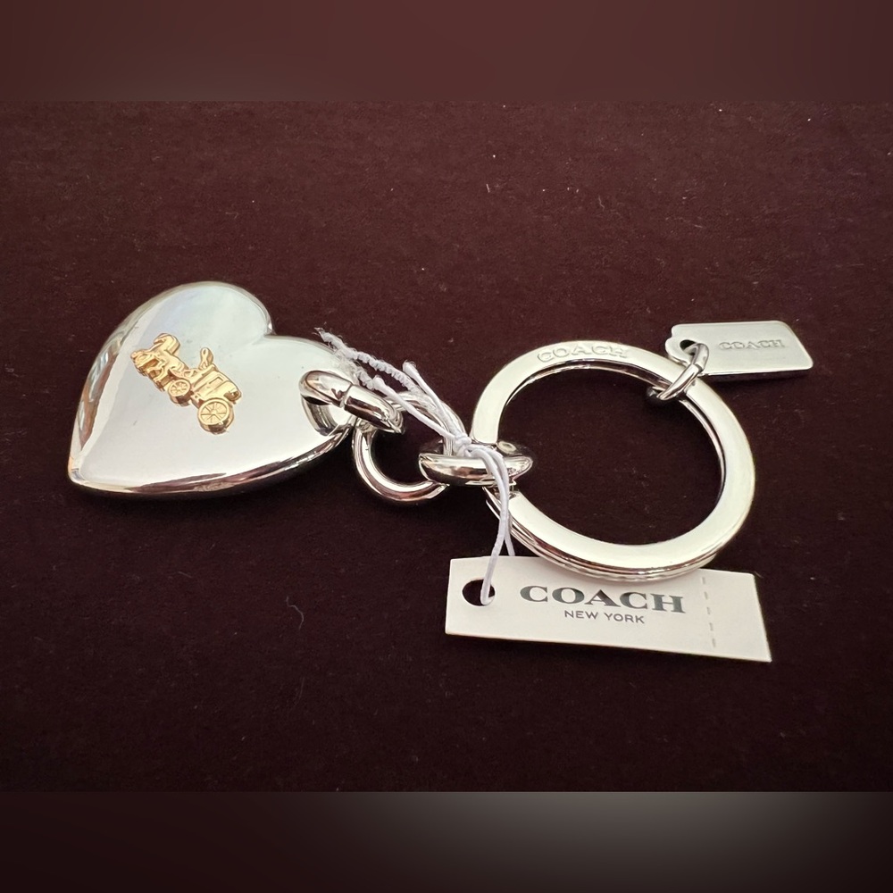 Coach Silver Heart Key Ring with Gold Carriage Accent